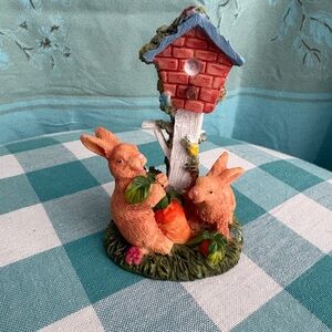 Charming Rabbit Figurine with Birdhouse